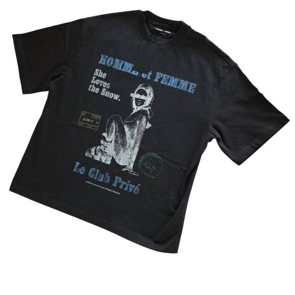 Homme+Femme T-Shirt Snow Bunny Cropped Tee Black XSmall - Picture 1 of 6